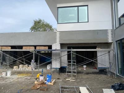 Stone masonry feature on custom home